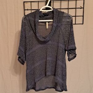 Ginger G Sheer Navy Cowl Neck Blouse
